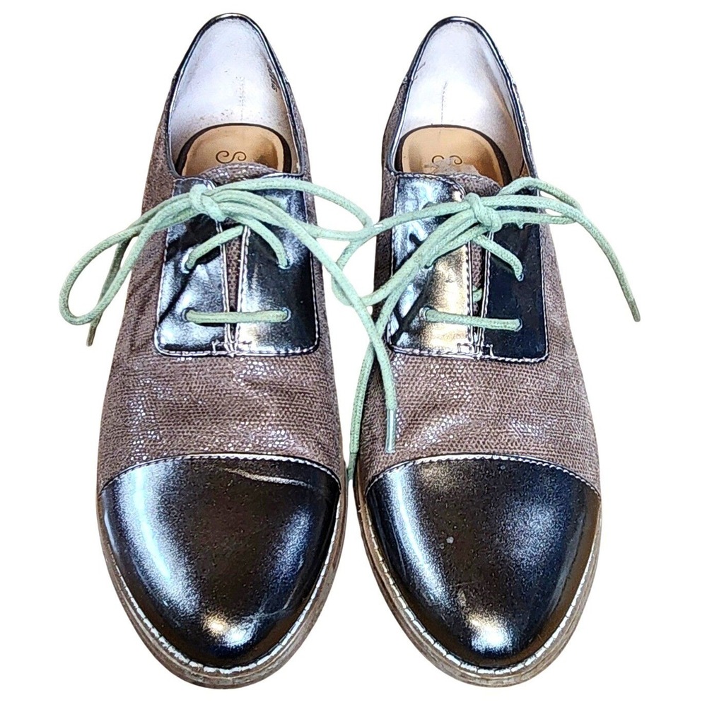 Seychelles‎ By Your Side Women's 8.5 Oxfords Lace Up Metallic Cap Toe Shoes